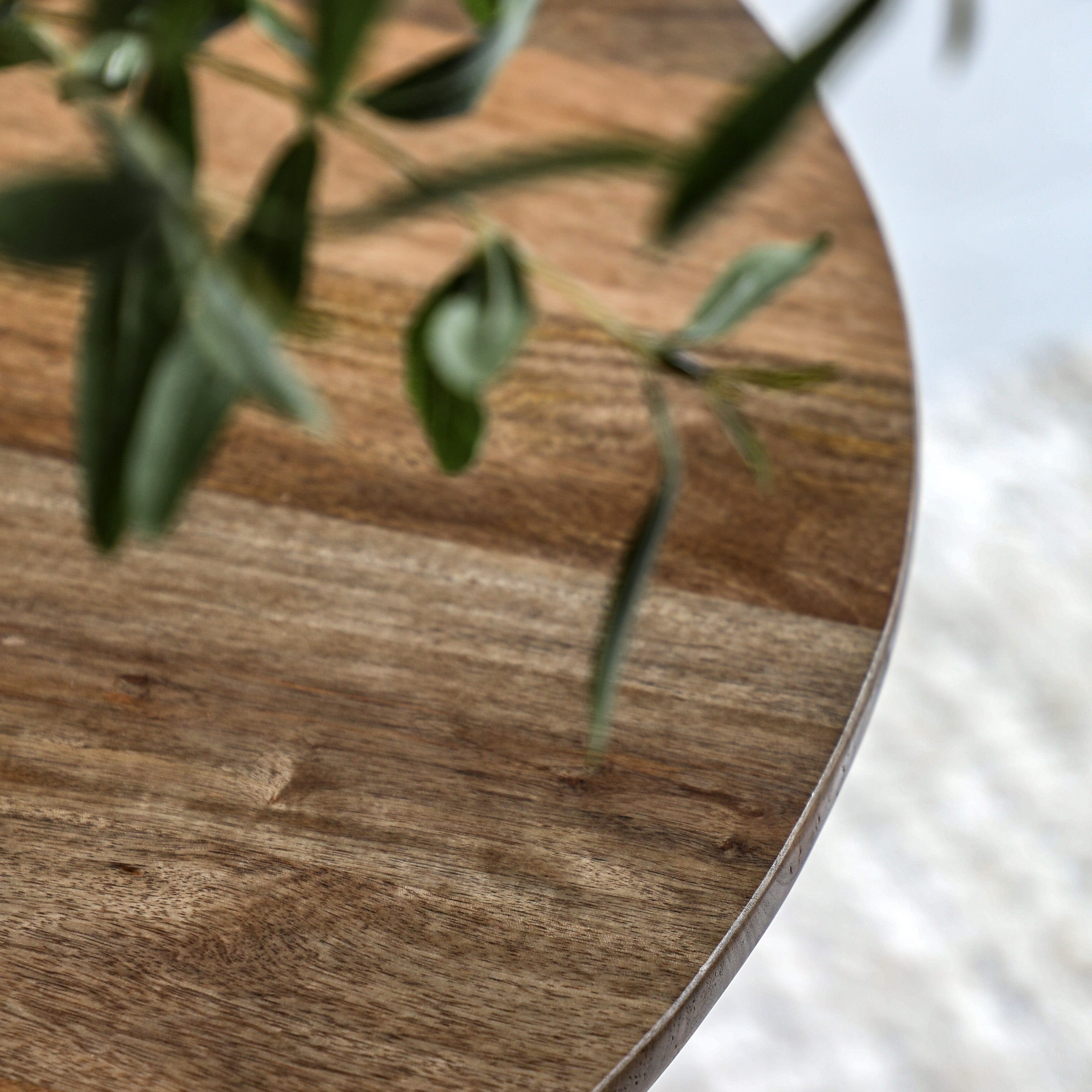 Alvin Slatted Natural Mango Wood Round Dining Table | 2 Seater
